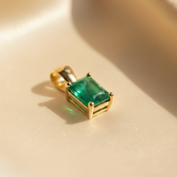 14K Yellow Gold Emerald Cut Emerald Pendant - Macro View