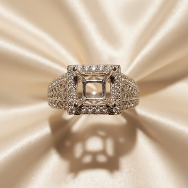 14K White Gold Diamond Semi-Mount Halo Ring - editorial top down