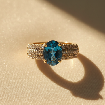 14K Yellow Gold London Blue Topaz & Diamond Ring - face-up view