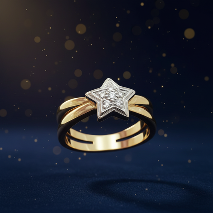 14K two-tone gold diamond star triple band ring luxury editorial marketing photo