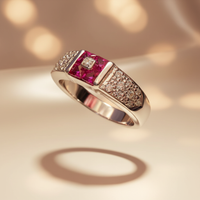 14K White Gold Princess Ruby & Diamond Band Ring - editorial three-quarter view