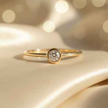 10K Yellow Gold Diamond Bezel Set Solitaire Ring - three-quarter view