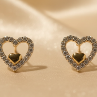 10K Yellow Gold Natural Diamond Open Heart Stud Earrings - Marketing Image