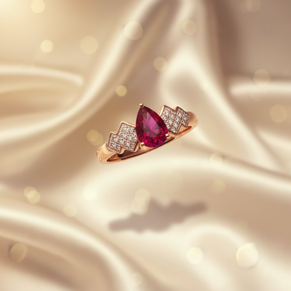 14K Rose Gold Pear-Cut Ruby & Diamond Ring - Angle View