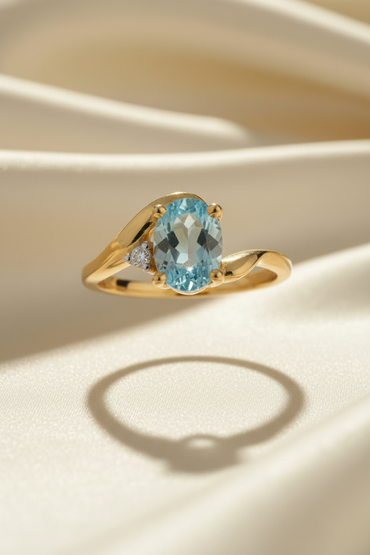 10K Yellow Gold Oval Aquamarine Bypass Ring – Front View