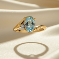 10K Yellow Gold Oval Aquamarine Bypass Ring – Front View