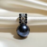 14K White Gold Black Pearl Diamond Pendant - front editorial