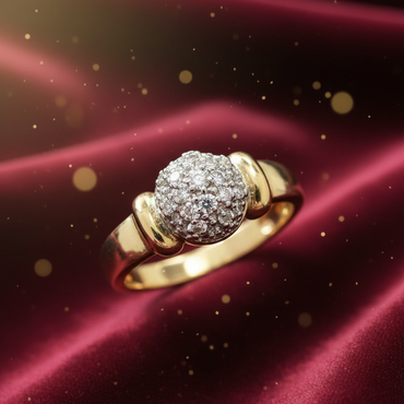 10K yellow gold diamond cluster dome ring luxury editorial marketing photo