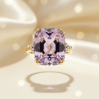 14K Yellow Gold Cushion Amethyst Diamond Ring — Front View