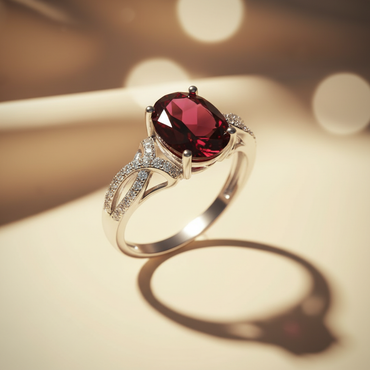 14K White Gold Rhodolite Garnet & Diamond Ring - editorial three-quarter view