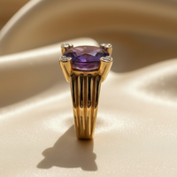 14K Yellow Gold 8x6mm Oval Amethyst and Diamond Ring - side profile