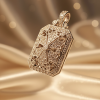 18K white gold .51ctw diamond art deco filigree cross pendant, elevated three-quarter view