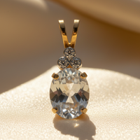 14K Yellow Gold Oval Aquamarine & Diamond Pendant - editorial three-quarter