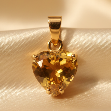 14K Yellow Gold Heart Citrine Pendant - editorial close up