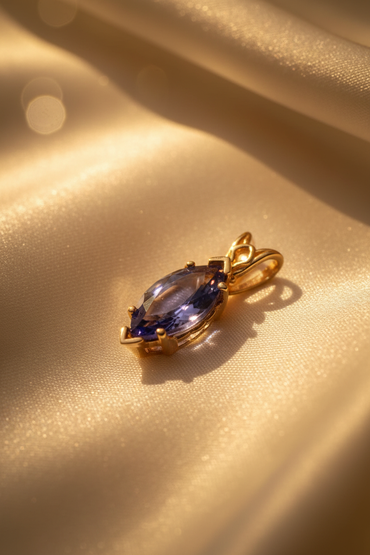 14K Yellow Gold Marquise Tanzanite Pendant - Angle View
