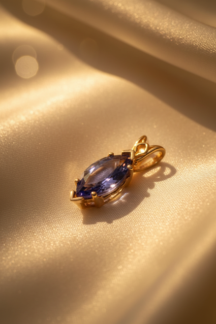 14K Yellow Gold Marquise Tanzanite Pendant - Angle View