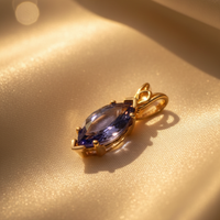14K Yellow Gold Marquise Tanzanite Pendant - Angle View