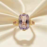 14K Yellow Gold Cushion Amethyst Pink Tourmaline Milgrain Ring — Front View
