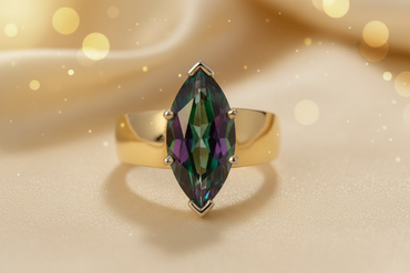 Mystic Topaz Marquise Solitaire Ring in 14K Yellow Gold - Rainbow Iridescent