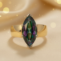 Mystic Topaz Marquise Solitaire Ring in 14K Yellow Gold - Rainbow Iridescent
