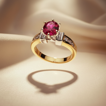 14K Two-Tone Gold Red Stone & Diamond Solitaire Ring - Marketing Image 2