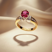 14K Two-Tone Gold Red Stone & Diamond Solitaire Ring - Marketing Image 2