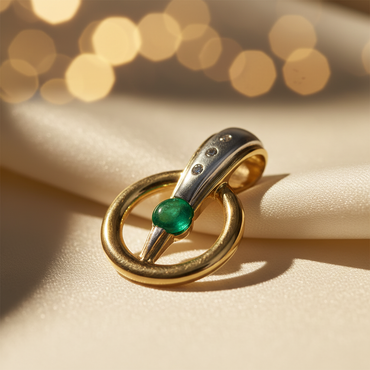 14K Two-Tone Gold Emerald & Diamond Circle Pendant - Angle View