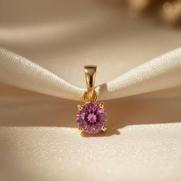 14K Yellow Gold Pink Tourmaline Solitaire Pendant - Marketing Image 1
