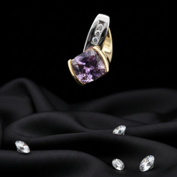 10K Two-Tone Gold Cushion Amethyst Diamond Pendant - Full View