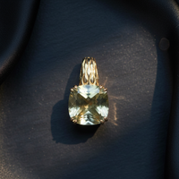 14K Yellow Gold Olive Quartz Filigree Pendant – Aerial Top-Down View