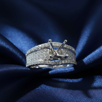 14K White Gold Wide Tapered Pavé Diamond Semi-Mount Engagement Ring on midnight blue silk backdrop editorial marketing image