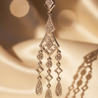 14K white gold Art Deco diamond chandelier earrings - editorial marketing image