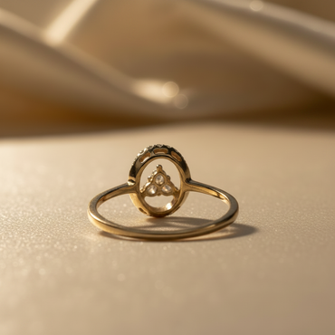 10K Yellow Gold Diamond Oval Ring with Triangle Mid Setting - marketing image side