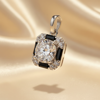 Sterling Silver CZ Black Nano Crystal Square Pendant - Three-Quarter View