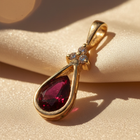 14K Yellow Gold Ruby & Diamond Pendant - full view