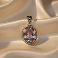 Sterling silver oval pink amethyst pendant 16x11mm - editorial marketing image 3