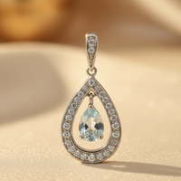 10K White Gold Pear Aquamarine Floating Teardrop Diamond Pendant - editorial front