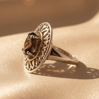 Sterling Silver 18K Yellow Gold Smoky Topaz and Diamond Ring - editorial profile
