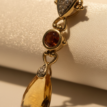 14K Yellow Gold Citrine Madeira Citrine & Diamond Drop Pendant - editorial three quarter