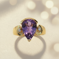 14K Yellow Gold Pear Amethyst Diamond Crescent Bypass Ring — Top View