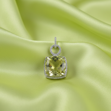 Large Cushion-Cut Lemon Quartz & Diamond Halo Pendant — Lemon Silk