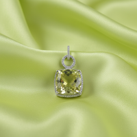 Large Cushion-Cut Lemon Quartz & Diamond Halo Pendant — Lemon Silk