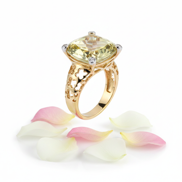 14K Yellow Gold Cushion-Cut Lime Quartz