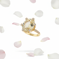 14K Yellow Gold Trillion-Cut Lime Quartz Ring with White Sapphire Halo Accents
