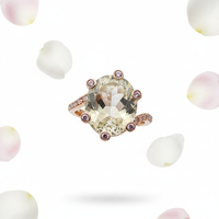 14K Yellow Gold Trillion-Cut Lime Quartz Ring with White Sapphire Halo Accents