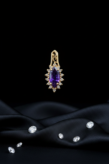Marquise Amethyst Diamond Halo Pendant - Shot 1