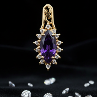 Marquise Amethyst Diamond Halo Pendant - Shot 2