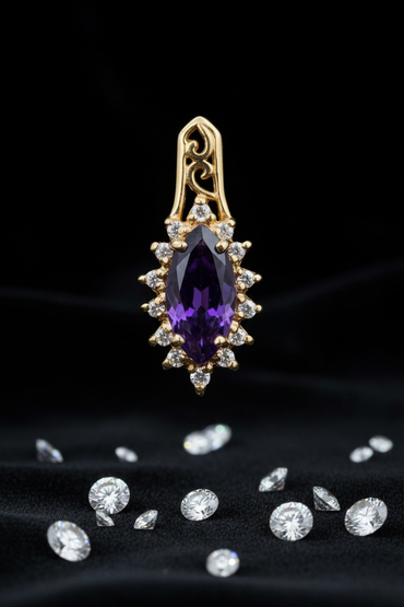Marquise Amethyst Diamond Halo Pendant - Shot 2