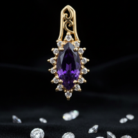 Marquise Amethyst Diamond Halo Pendant - Shot 2