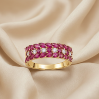 Marquise Ruby & Diamond Cluster Band Ring